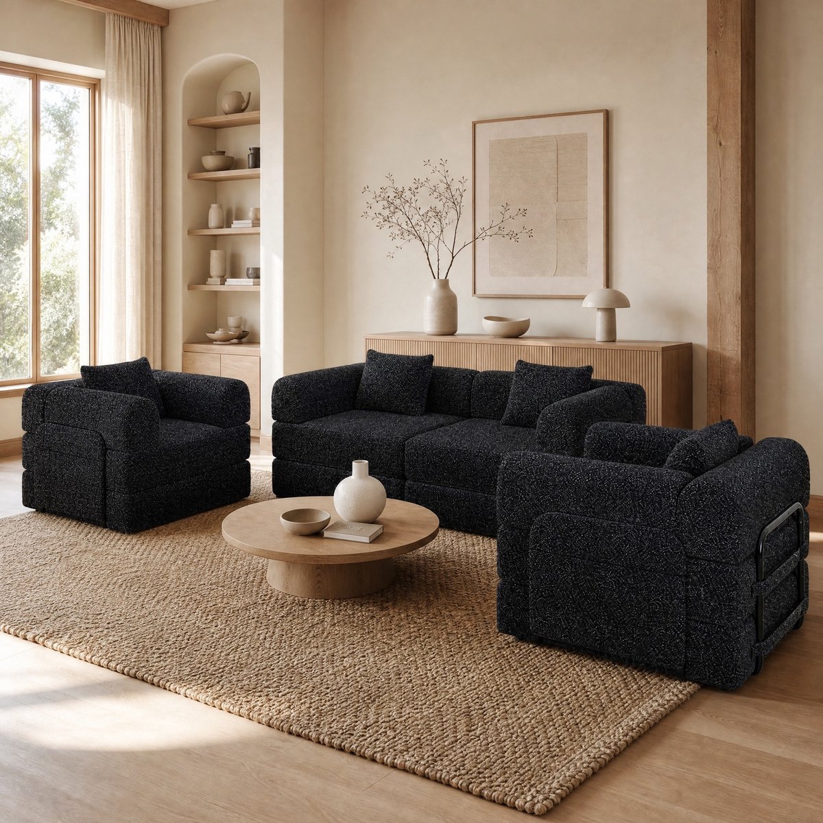 MODENUIT Slaapbank 183,8 x 69,8 cm - 2-in-1 Met Opbergruimte In Armleuning - Woonkamer - Chenille Zwart