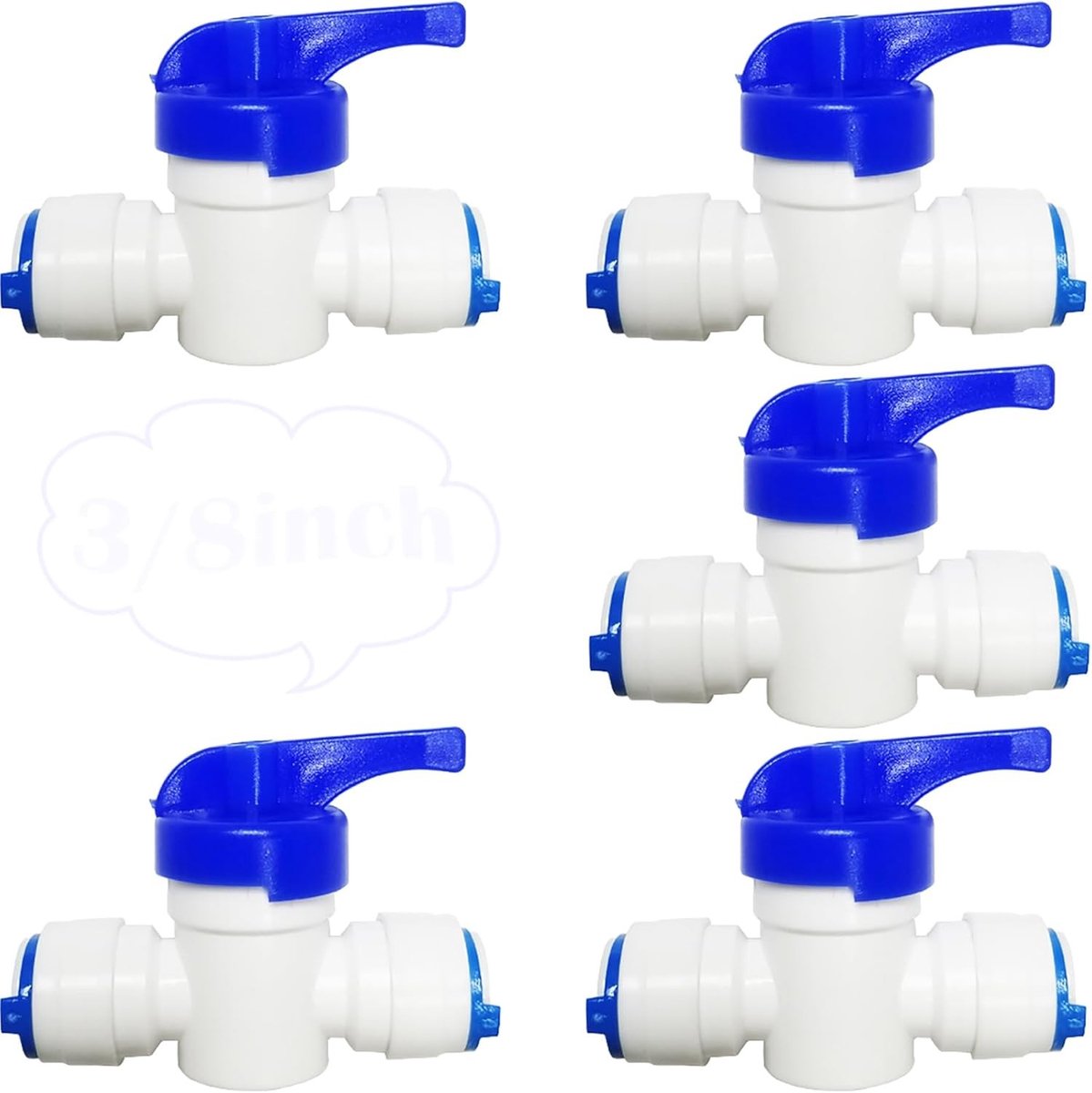SnelShoppen - Inline Kraan/Stopkraan Set 3/8 Inch met Isolatieplaat voor Waterfilter, 5 Stuks, 100% Lekvrij en Herbruikbaar, Geschikt voor 9.5 mm Wate