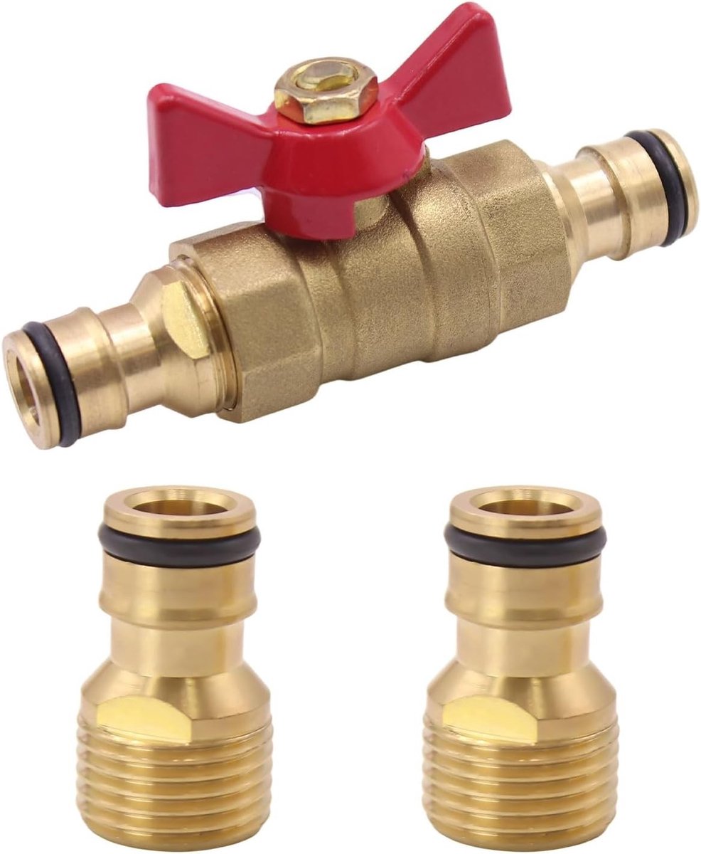 Kogelafsluiter met 1/2 inch vrouwelijke draad, messing, inclusief 2 tuinslangverbindingen voor waterleidingen en kranen