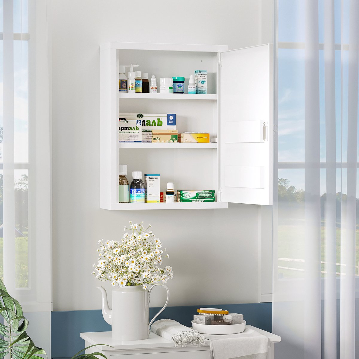 COVREO Medicijnkast voor wandmontage 40 x 15 x 53,5 cm wit, staal met 2 sleutels