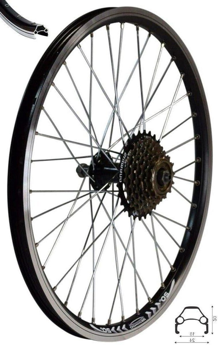 Achterwiel Vouwfiets - Fietswiel Velg - Fiets Reparatie - Met Shimano Krans - 20 inch - Zwart