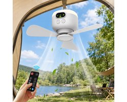 Lapamax Camping Plafondventilator met LED Lamp Ø27 cm – Oplaadbare 8000mAh Batterij – tent Ventilator met Afstandsbediening &Timer- 4 Snelheden& 3 Lichtstanden – ventilator camper Voor Tent, Camper, Caravan en Overkapping – Wit