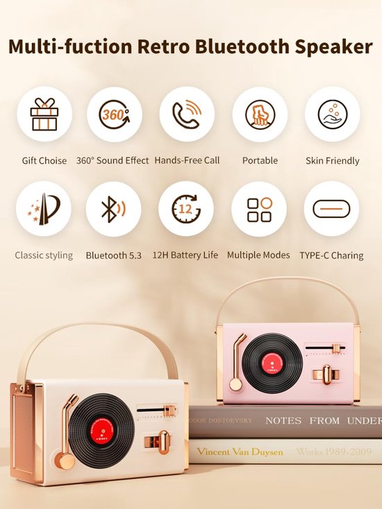 Retro Bluetooth-speaker - Vintage decoratie, draadloze mini-speaker in schattige retrostijl - Ondersteunt USB, TF-kaart, AUX en FM-radio - Geschikt voor slaapkamer, feestjes buiten en als verjaardagscadeau (Groen) — afbeelding 5