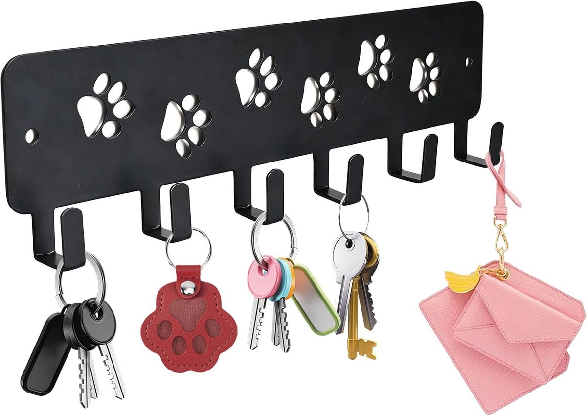 SnelShoppen - Wand Sleutelhouder, Multifunctionele Metalen Sleutelhanger met 6 Sleutelhaken, Geschikt voor Slaapkamer, Entrees en Garages, Mat Zwart,