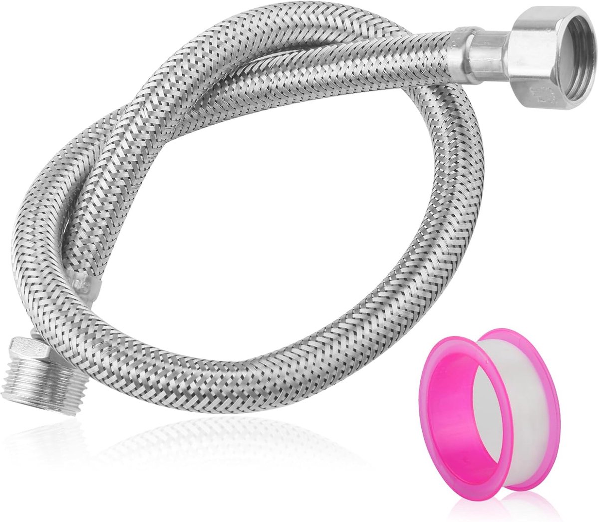 Armor Hose, 1/2 Inches, Water Connection, Extension with 1 Ptfe Band, Flexible Hose, Water Tap, 304 Stainless Steel - ShopVlot