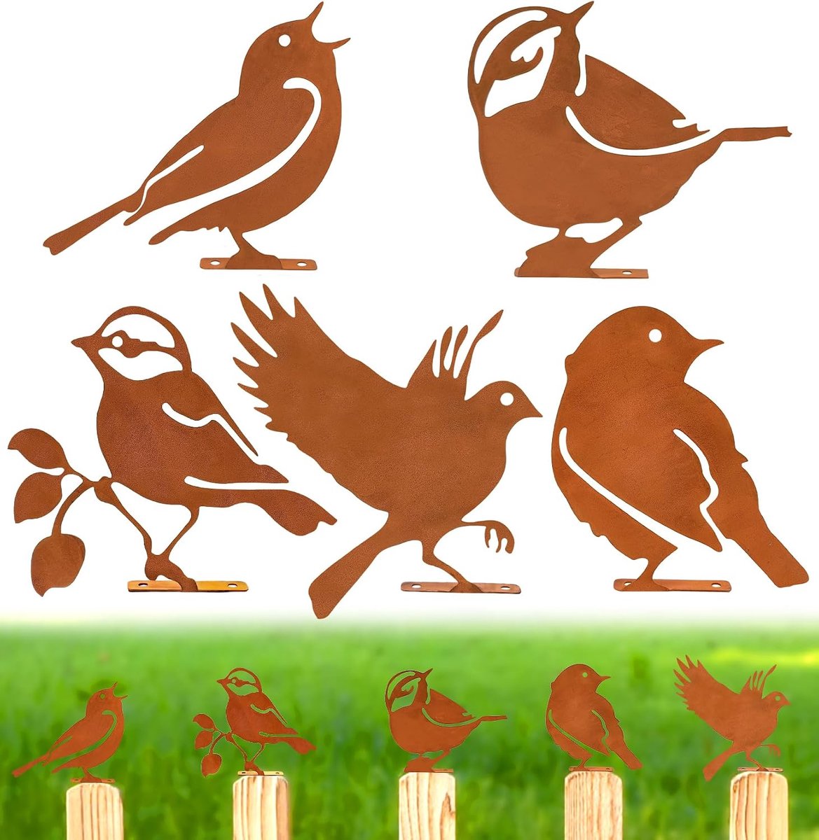 Pack of 5 Rust Bird Garden Decoration for Outdoor (Rust) - Vogel decoratie roest weerbestendige lentedecoraties voor - ShopVlot
