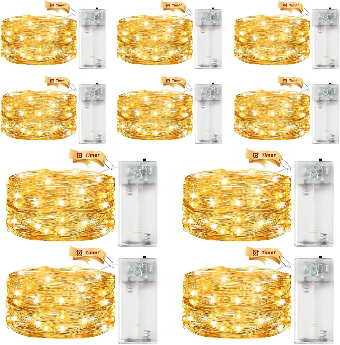 SnelShoppen - Set van 10 LED Sfeerverlichting Batterij met Timer 2 m 20 LED Micro Koperdraad Warm Wit Voor Kerst, Halloween en Oudjaarsavond