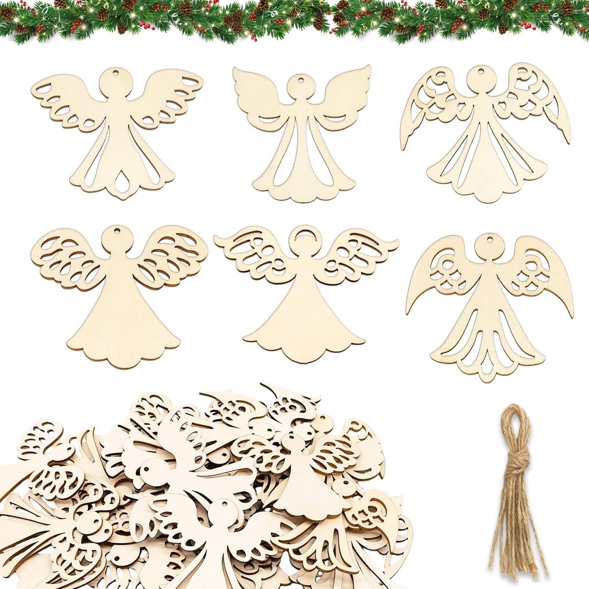 Lucky charms engel 36 stuks - houten geluksbrengers - kerstdecoratie - ideaal voor knutselprojecten - ShopVlot