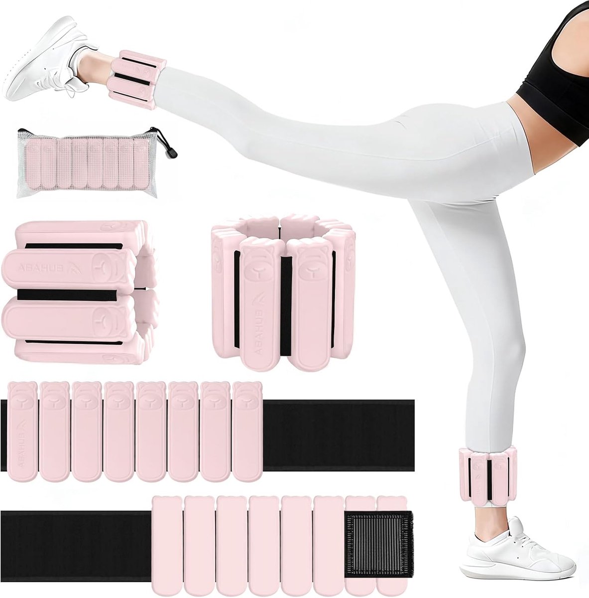 Abahub Wrist and ankle weights, adjustable wrist weights, set of 2 (0.45 kg each) with , Bear Design, Light Pink - ShopVlot