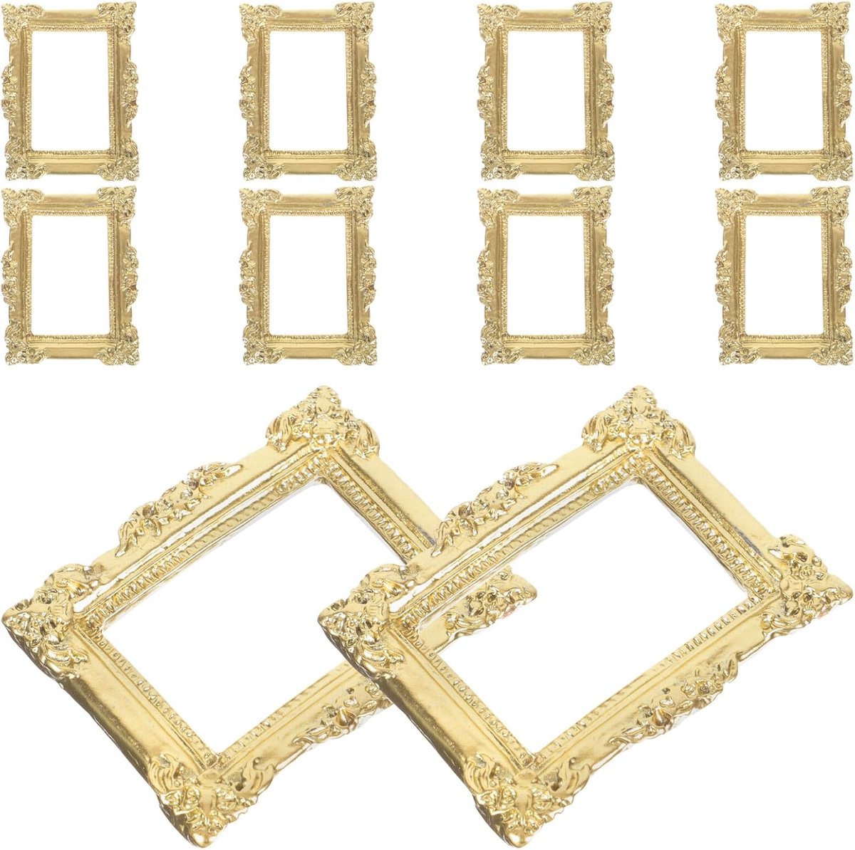 SnelShoppen - Set van 10 Miniatuur Houten Fotolijsten, Kleine Gouden Fotolijsten, Vintage Stijl, Voor DIY Creaties en Mobiele Telefoonhoesjes, Decorat