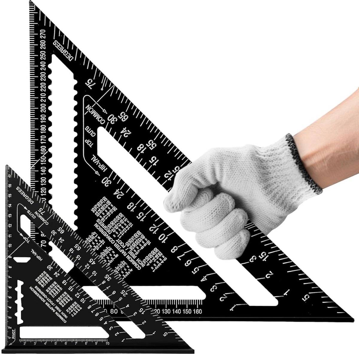 SnelShoppen - Multifunctionele 30.5 cm + 17.8 cm Aluminium Hoekliniaal Set met 2 Houten Potloden voor Timmerman, Klusser, Ingenieur - Robuust en Duurz