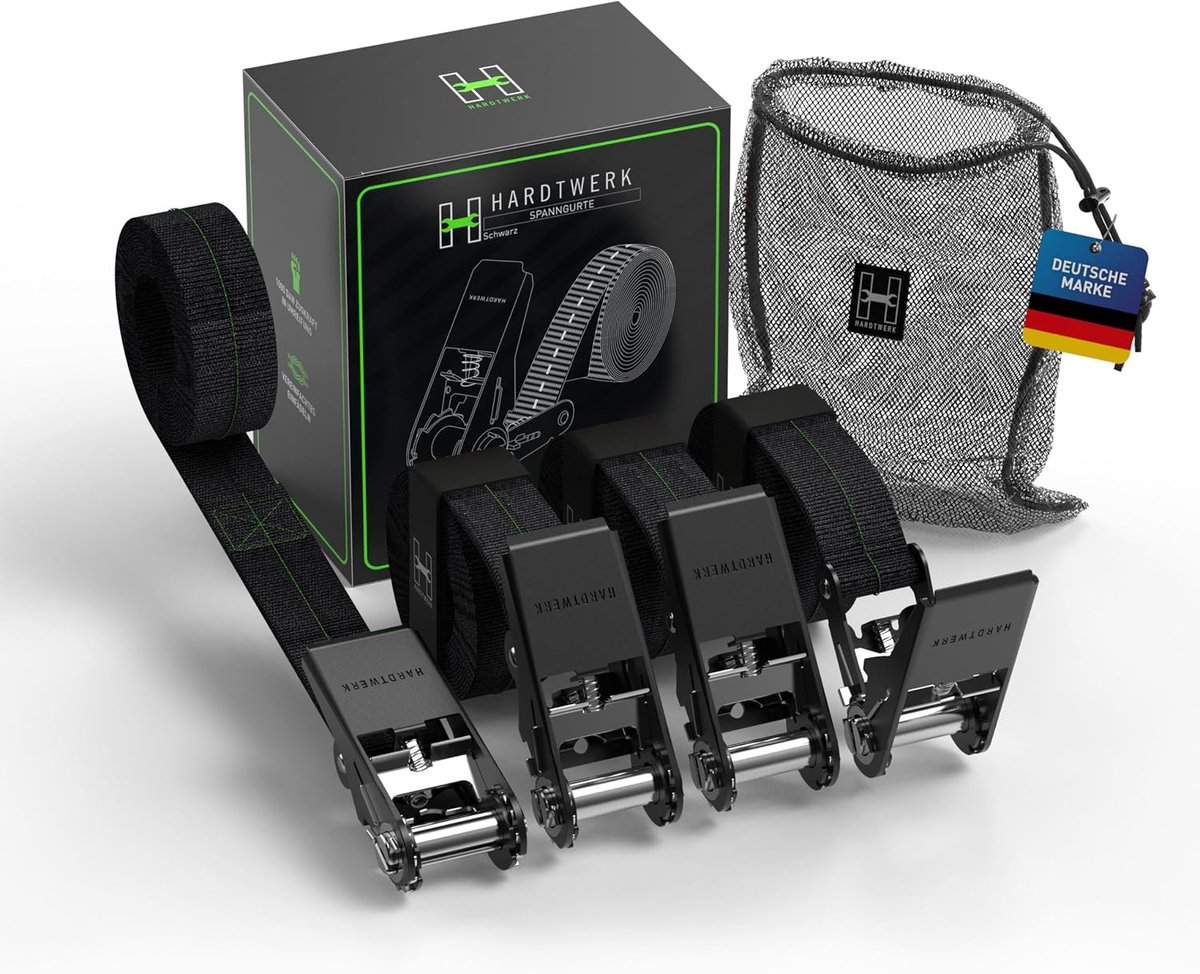 Spanbanden met Ratel 4 Stuks – 6 meter, 25 mm, 1000 kg, TÜV/GS Gecertificeerd, Inclusief Draagtas