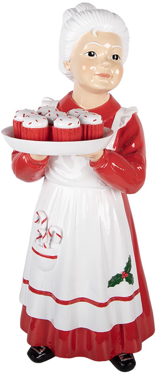 Clayre & Eef Kerstdecoratie Beeld Kerstvrouw 11x14x27 cm Rood Kunststof