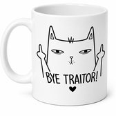 Afscheid Collega Mok – Bye Traitor Kat – Grappig Bedankt Cadeau Collega – Humor Koffiemok met Tekst – Keramisch – 330 ml / 11oz