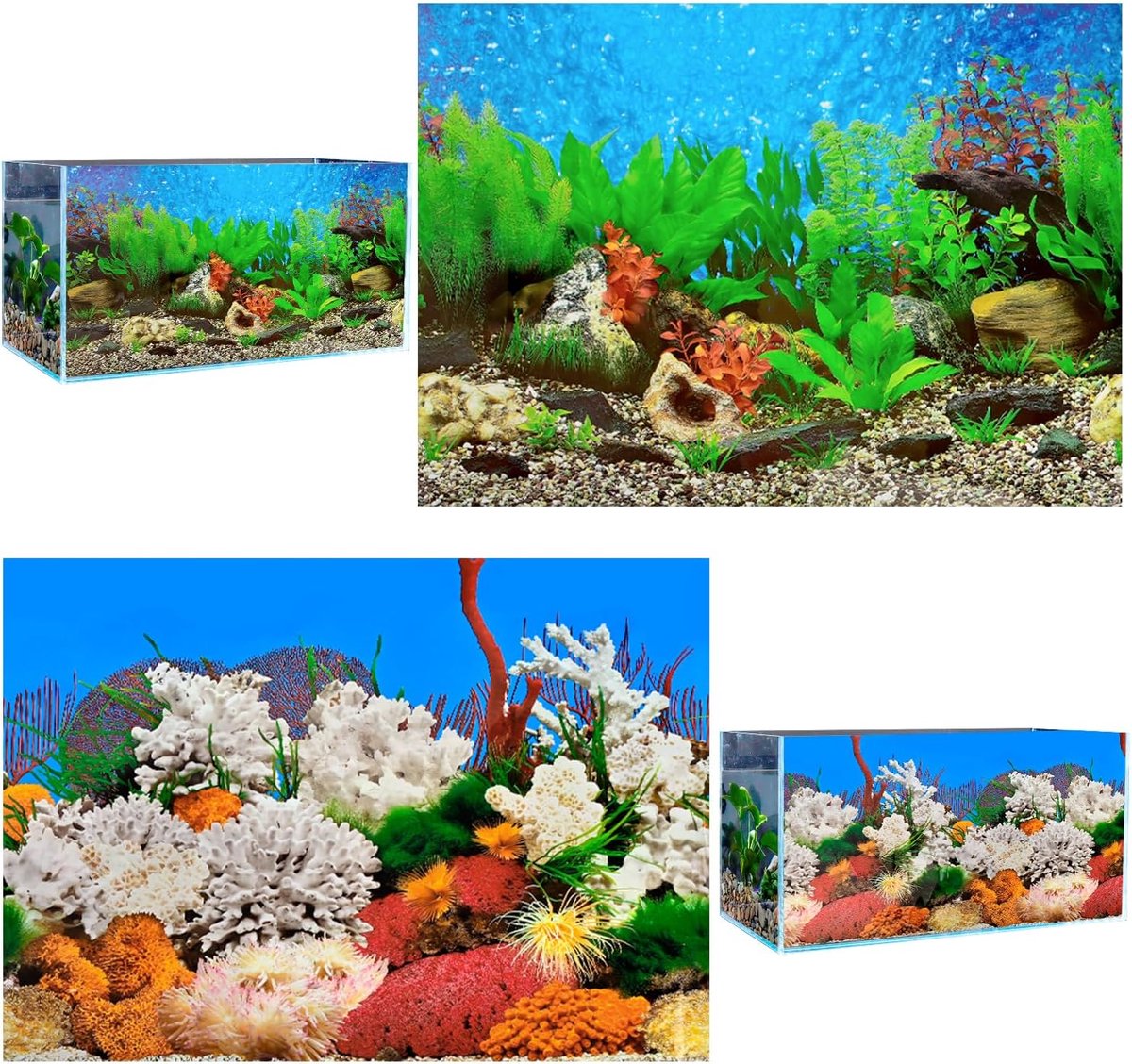SnelShoppen - Dubbelzijdige PVC Aquarium Achtergrond Poster 62x30cm - Onderwater Thema Decoratie met Zeewier - Waterbestendig en Duurzaam