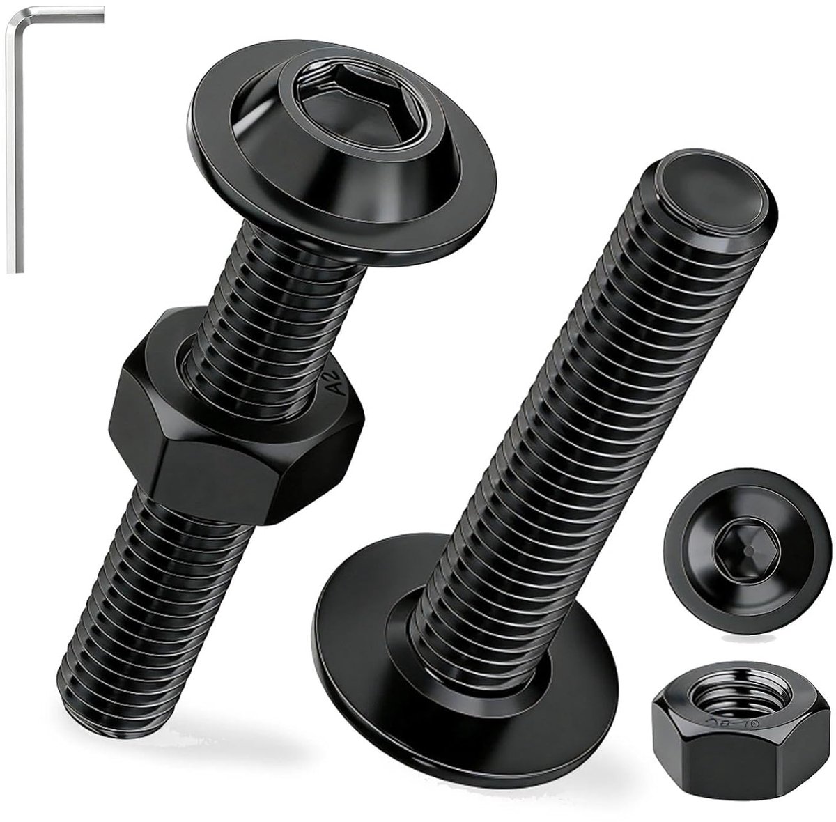 SnelShoppen - M5 Lenskop Schroeven Zwart 30 Sets, RVS A2 V2A, Platte Kop, 30mm, Inclusief Moeren en Imbus, Voor Hout en Meubelmontage