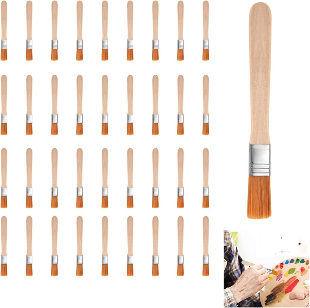 SnelShoppen - 36 Stuks Kleine Platte Houten Verfkwasten Nylon Verfkwasten voor Kunstprojecten, Hobby's en Houtafwerking