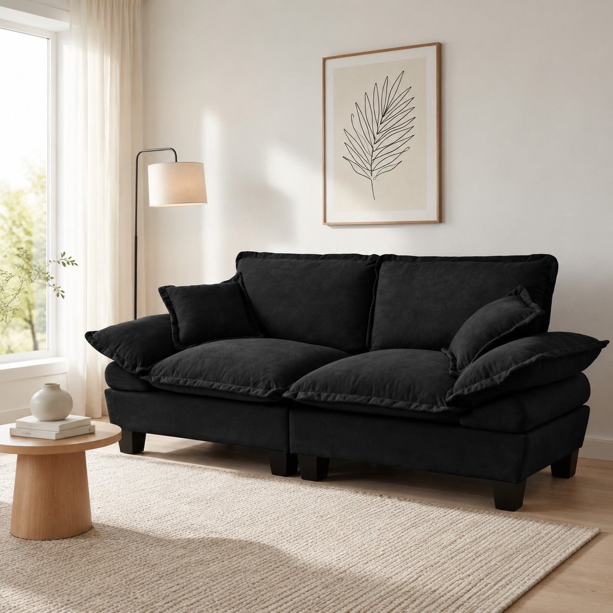MODENUIT Loveseat 194 x 82 x 90 cm - 2-Zits Modulbank Met Afneembare Armleuningen - Voor Woonkamer En Appartement - Chenille - Zwart