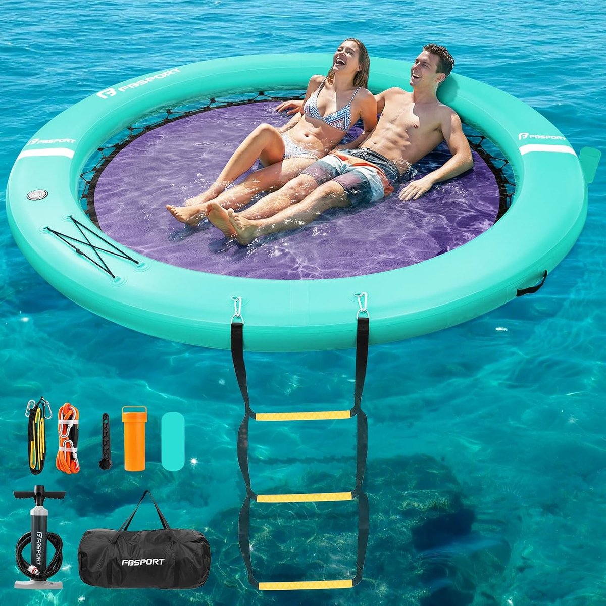 SnelShoppen - Drijvend eiland voor meerdere personen, rond zwemplatform met bekerhouder, duurzaam zwemeiland voor zwembad en zee, antislip zwemplatfor