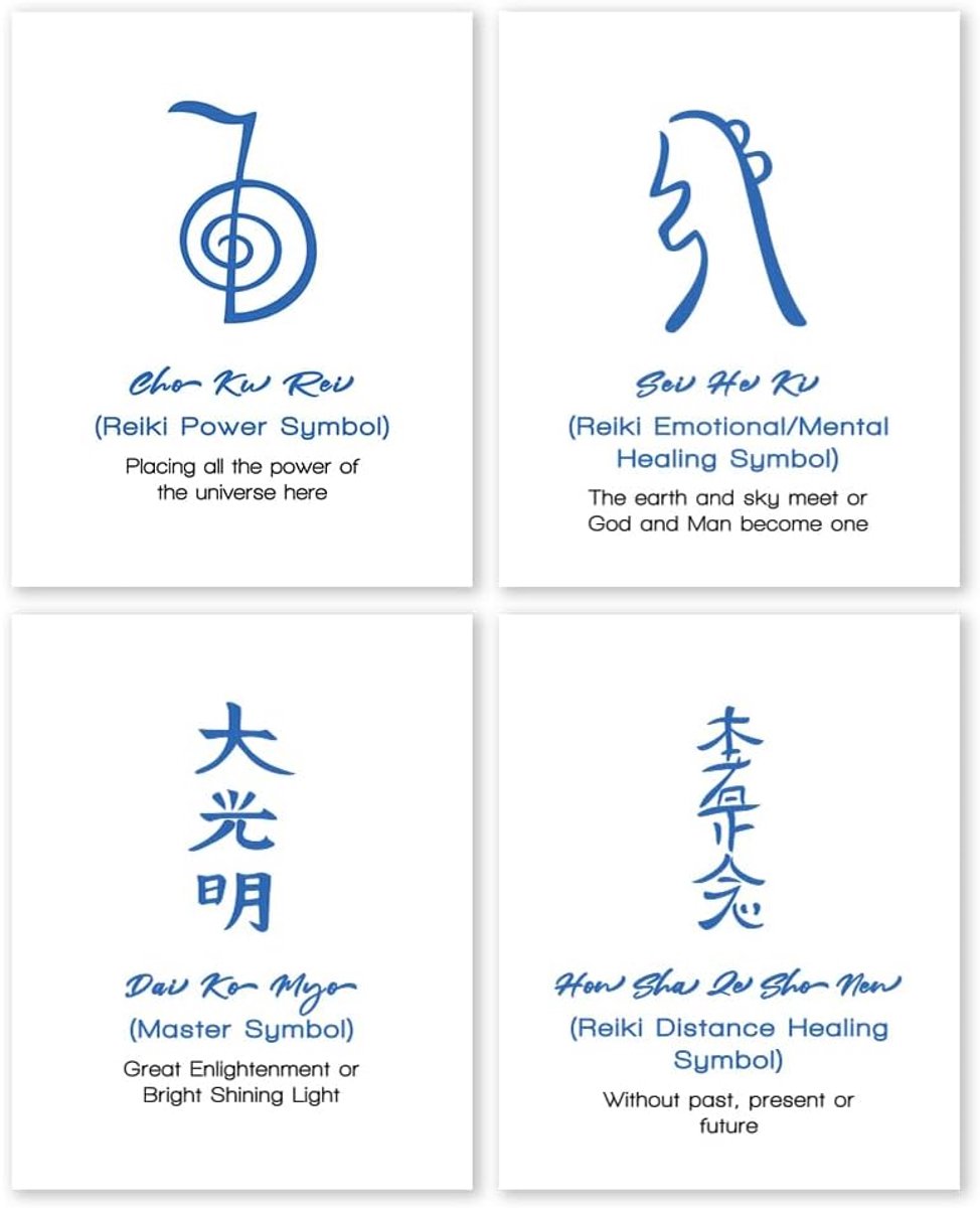 SnelShoppen - Reiki Symbolen Wanddecoratie Posters - Frameloze 8x10 Inch Mandala Ontwerpen voor Thuisdecoratie - Zen Kunst voor Slaapkamer en Woonkame