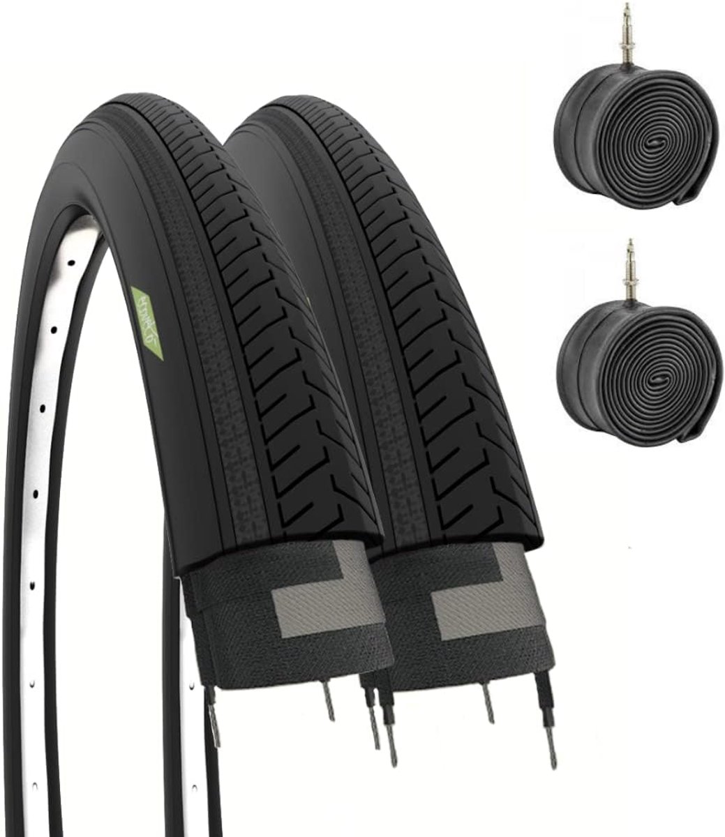 SnelShoppen - 2 Fietskoppen 27 x 1 1/4 + Binnenband Buitenband Zwart 32-630 voor Stadsfiets, Volwassenen, Oldtimer