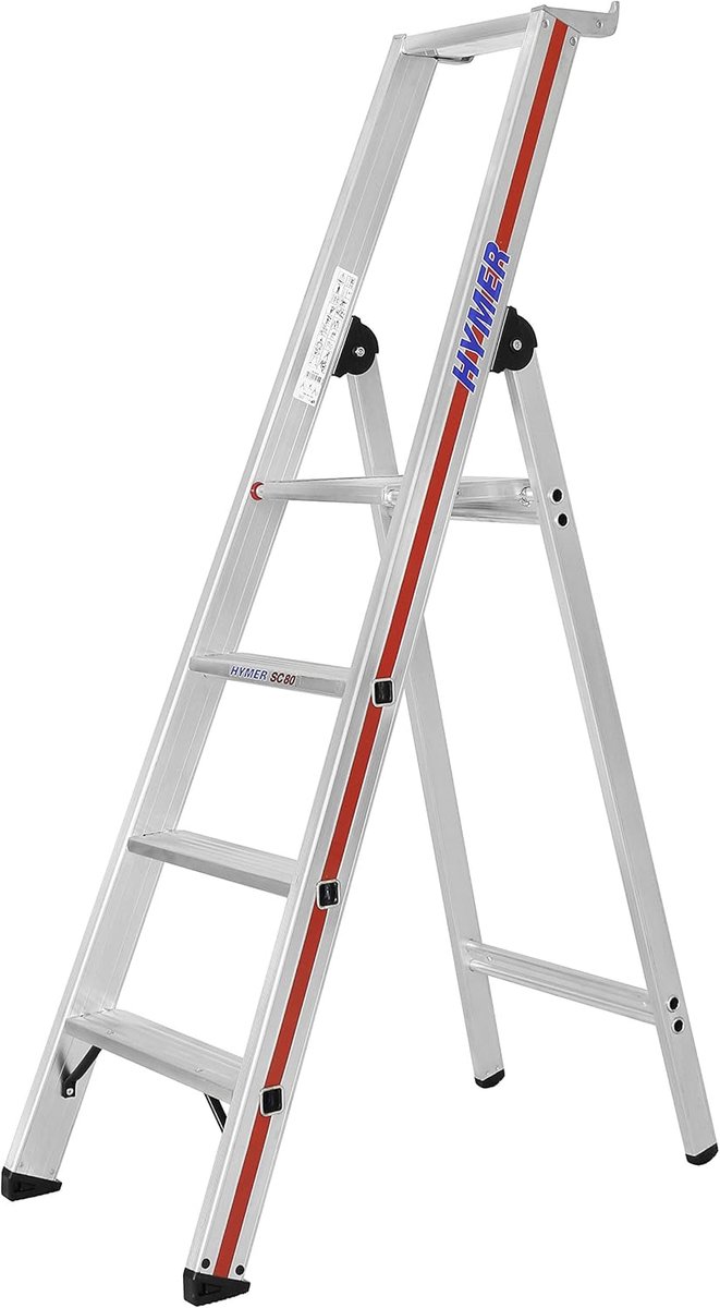 SnelShoppen - Stepladder met platform SC80, eenzijdig beloopbaar, 8 treden, hoogwaardig aluminium, ideaal voor klussen in huis en tuin