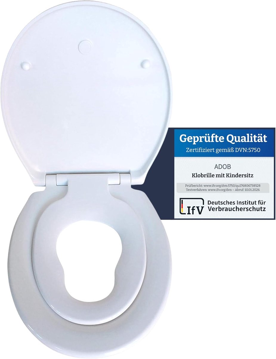 SnelShoppen - Kindertoiletbril met Kinderzitje (Hoogwaardige Duroplast), Toiletdeksel met Kinderzitje, Soft Close Mechanisme, Eenvoudige Montage, Verw