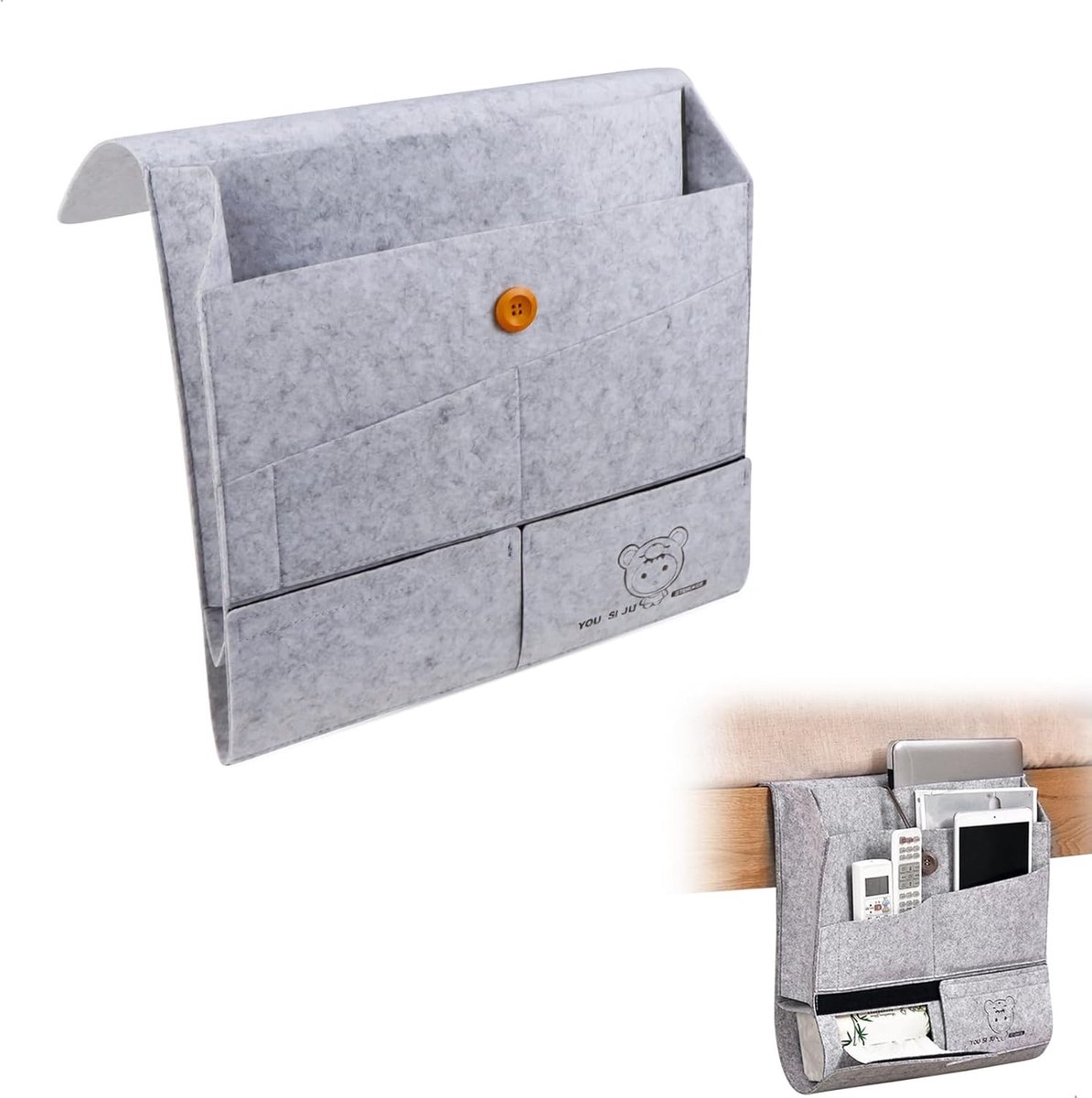 Armsteun Organizer voor de Bank met Opbergtas voor Afstandsbedieningen, Telefoons en Boeken - Grijs