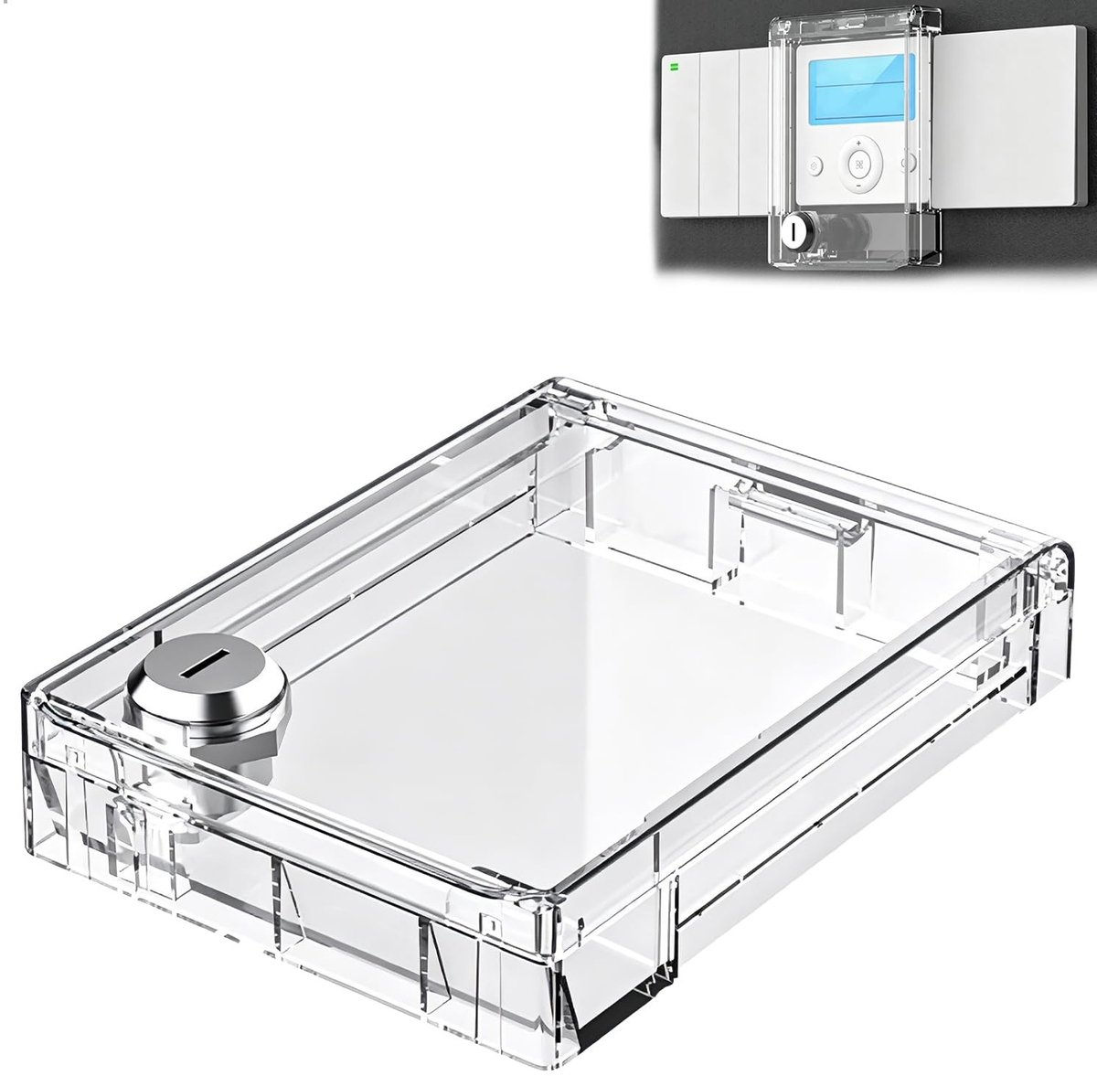 Vergrendelingsbox voor thermostaat met 2 sleutels, zelfklevend, voor wandstopcontact en veiligheidsschakelaar, ideaal voor centrale airconditioning en kindveiligheid