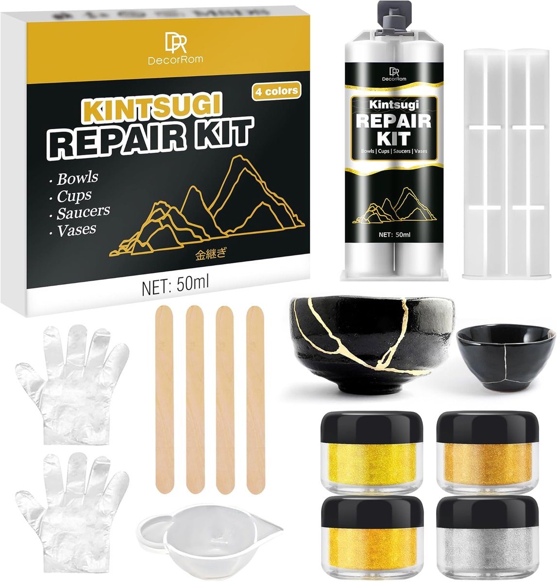 Kintsugi Repair Kit - Food Safe Kintsugi Kit - Herstel van gebroken keramiek - Maak unieke kunstwerken - SnelShoppen