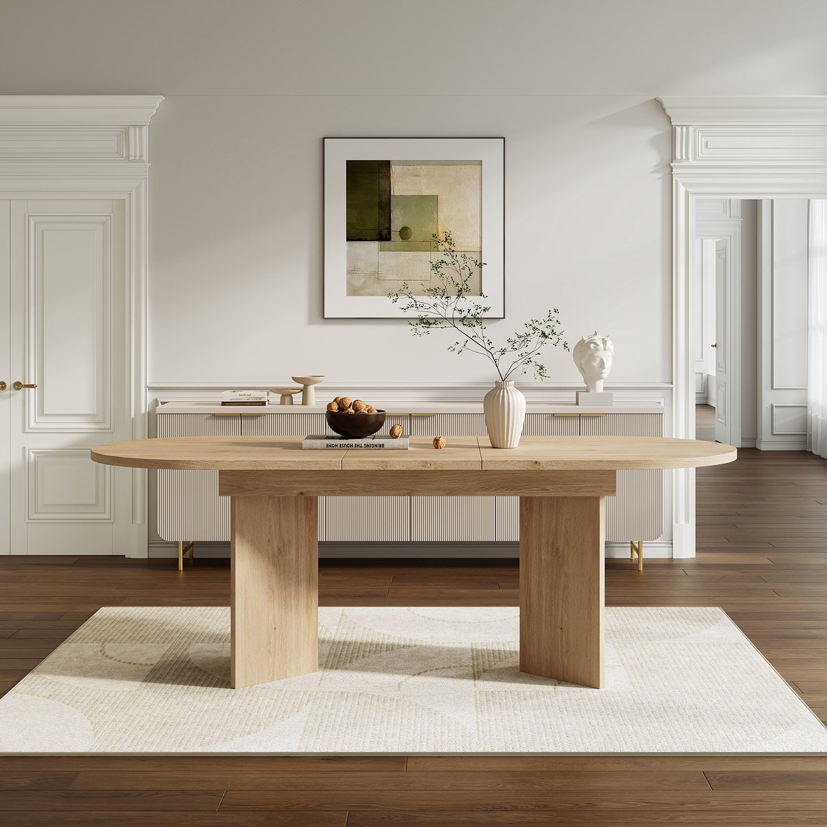 KOMHTOM - Uitschuifbare Eettafel - Tafel met Afgeronde Hoeken - 120/160 x 80 cm - Verdikt Tafelblad - Eenvoudige Stijl - Eikenhouten Kleur - Geschikt voor 4-6 Personen