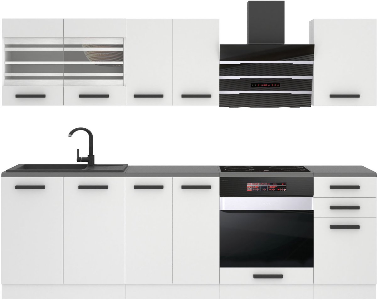 BELINI Keukenblok MARGARET - Keukenmeubel Set 240 cm Wit Mat met Werkbladen - Boven- en Onderkasten