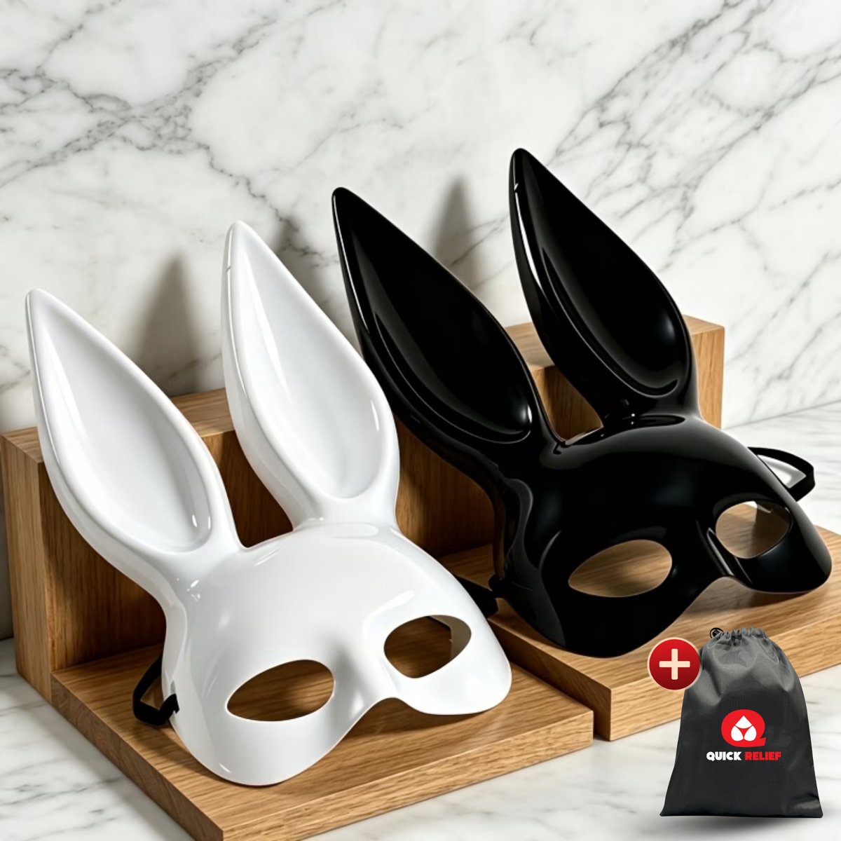 Quick Relief Bunny Masks - Erotisch Masker - Konijn Maskers - Gemaskerd Bal - Carnavals Masker - 2 stuks (Zwart/Wit)