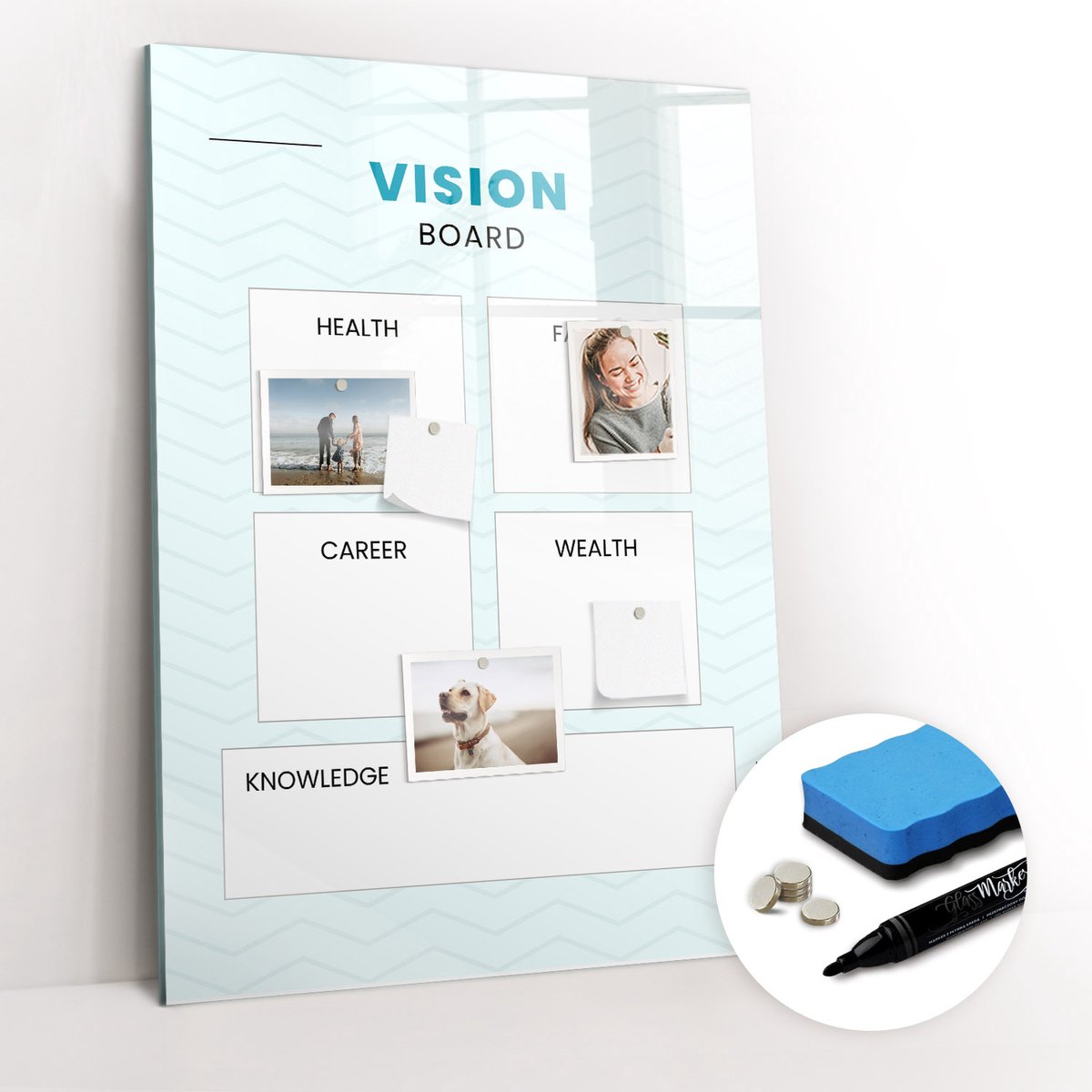 Tulup Whitebord - Gezondheidsplanner - 70 x 100 cm - Blauw Magnetisch Bord - Gratis 5 Sterke Magneten + Whiteboard Marker & Wisser - Decoratief Magnetisch Bord - Magneetbord Rechthoekig - Productiviteit Tools