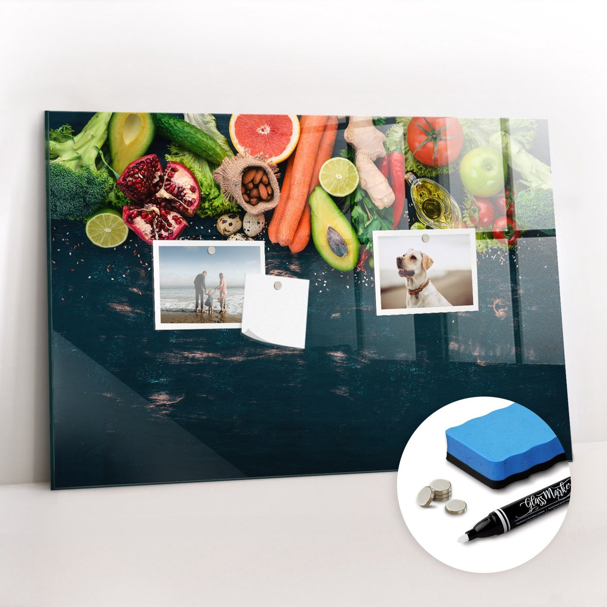 Tulup Whitebord - Groenten op tafel - 60 x 40 cm - Veelkleurig Magnetisch Bord Kind - Gratis 5 Sterke Magneten + Whiteboard Marker & Wisser - Scandinavisch Design Bord - Magneetbord Design - Organiseer Je Bureau