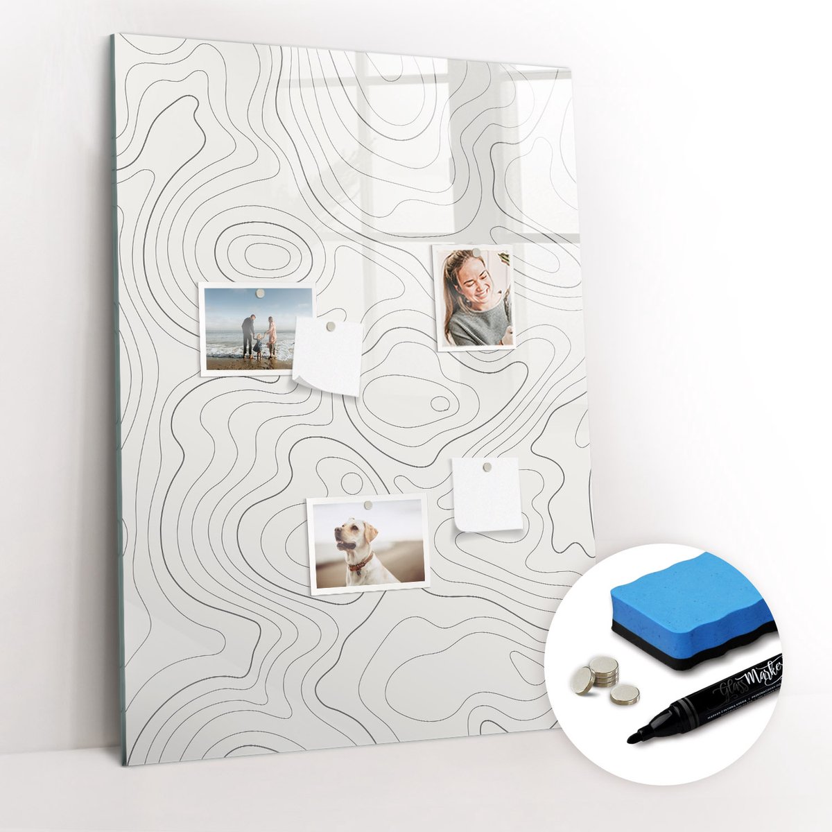 Tulup Whitebord - Moderne abstracte lijnen - 70 x 100 cm - Wit Magnetisch Wandbord - Gratis 5 Sterke Magneten + Whiteboard Marker & Wisser - Design Memobord - Memo Magneetbord - Productiviteit Tools