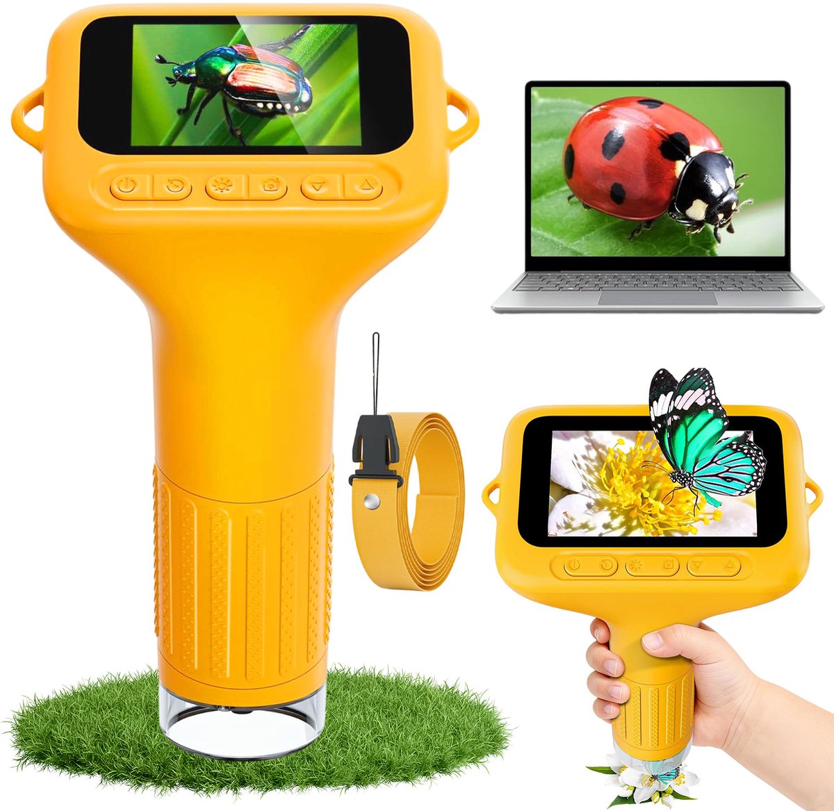 Microscoop - Kinder microscoop - Digitale kindermicroscoop - Zakmicroscoop 1000x Vergroting - 3-inch HD Scherm - 8 LED's & 2MP Camera - Opslag & PC-projectie - Lange Accuduur - Voor Natuur, School & Thuisonderwijs Kerstcadeau