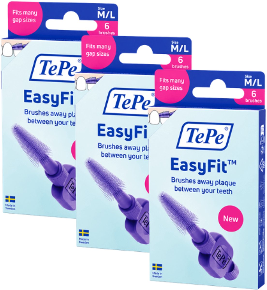 TePe EasyFit Interdentale Ragers Maat M/L Paars - 3 x 6 stuks