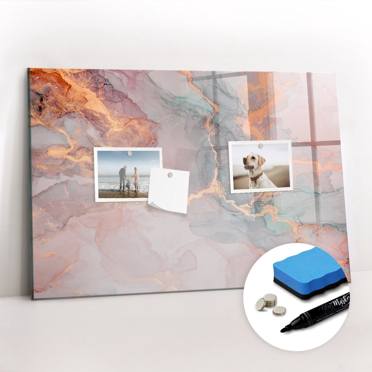 Tulup Whitebord - Decoratief marmer - 60 x 40 cm - Veelkleurig Magneetbord Muur - Gratis 5 Sterke Magneten + Whiteboard Marker & Wisser - Wanddecoratie Kantoor - Memobord Magnetisch - Inspiratiebord Kantoor