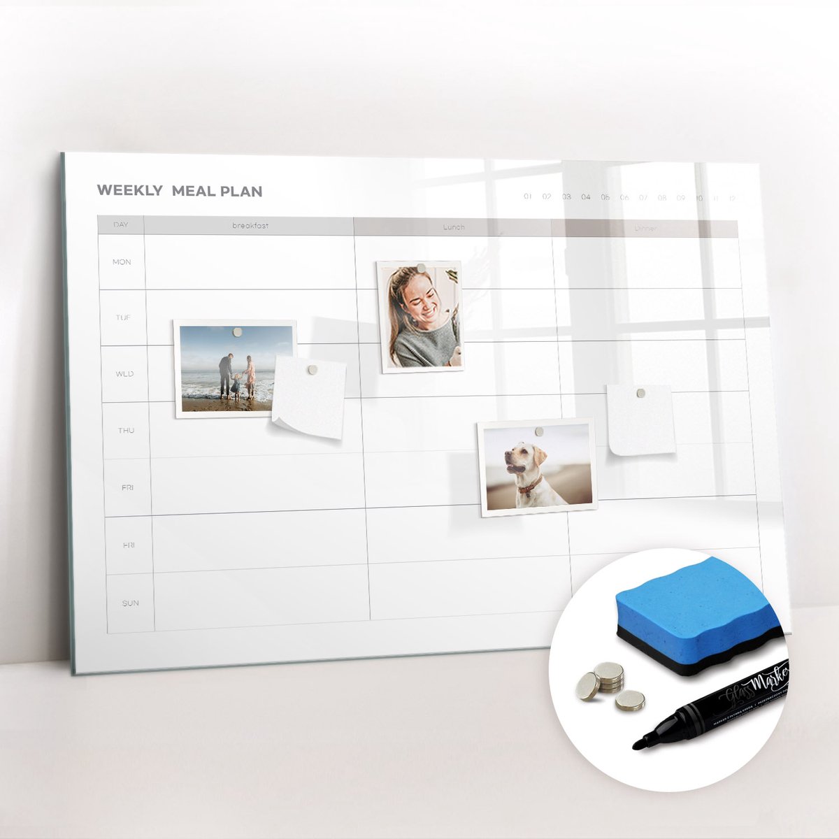 Tulup Whitebord - Een eenvoudig menu - 90 x 60 cm - Beige Memobord Magnetisch - Gratis 5 Sterke Magneten + Whiteboard Marker & Wisser - Minimalistisch Prikbord - Memo Magneetbord - Planning Muur