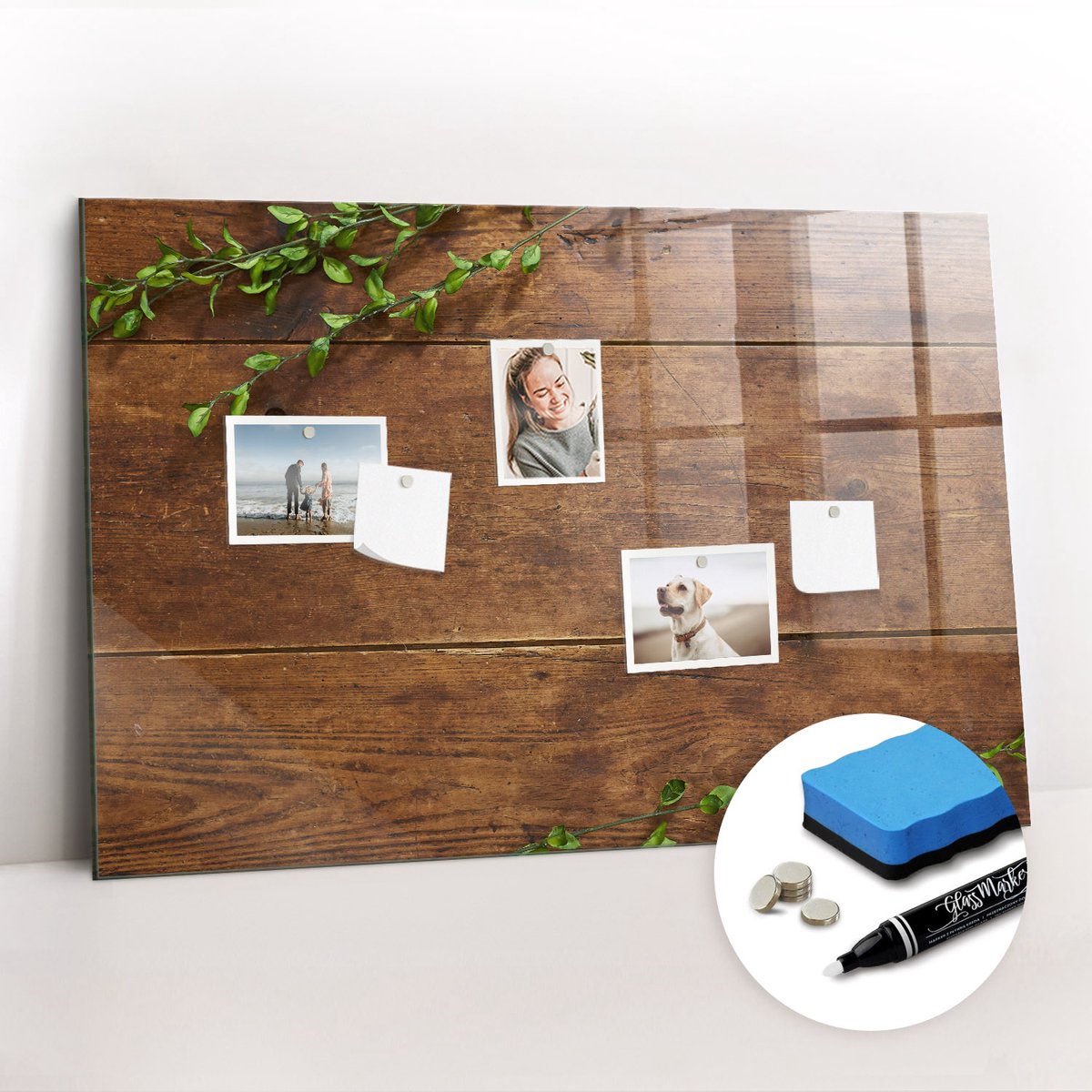 Tulup Whitebord - Rustiek hout - 90 x 60 cm - Bruin Magneetbord Keuken - Gratis 5 Sterke Magneten + Whiteboard Marker & Wisser - Minimalistisch Prikbord - Magnetisch Bord - Notitiebord Werkplek