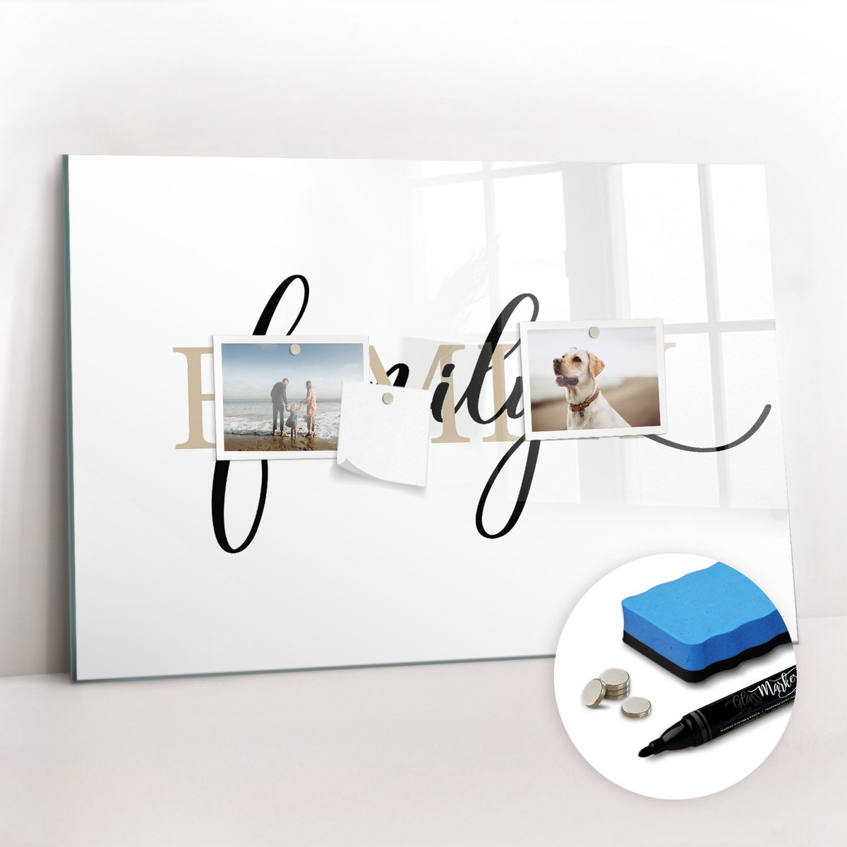 Tulup Whitebord - De inscriptiefamilie - 60 x 40 cm - Zwart-wit Magnetic Board - Gratis 5 Sterke Magneten + Whiteboard Marker & Wisser - Interieur Accessoires Kantoor - Magnetic Board - Ideeënbord Thuiswerkplek