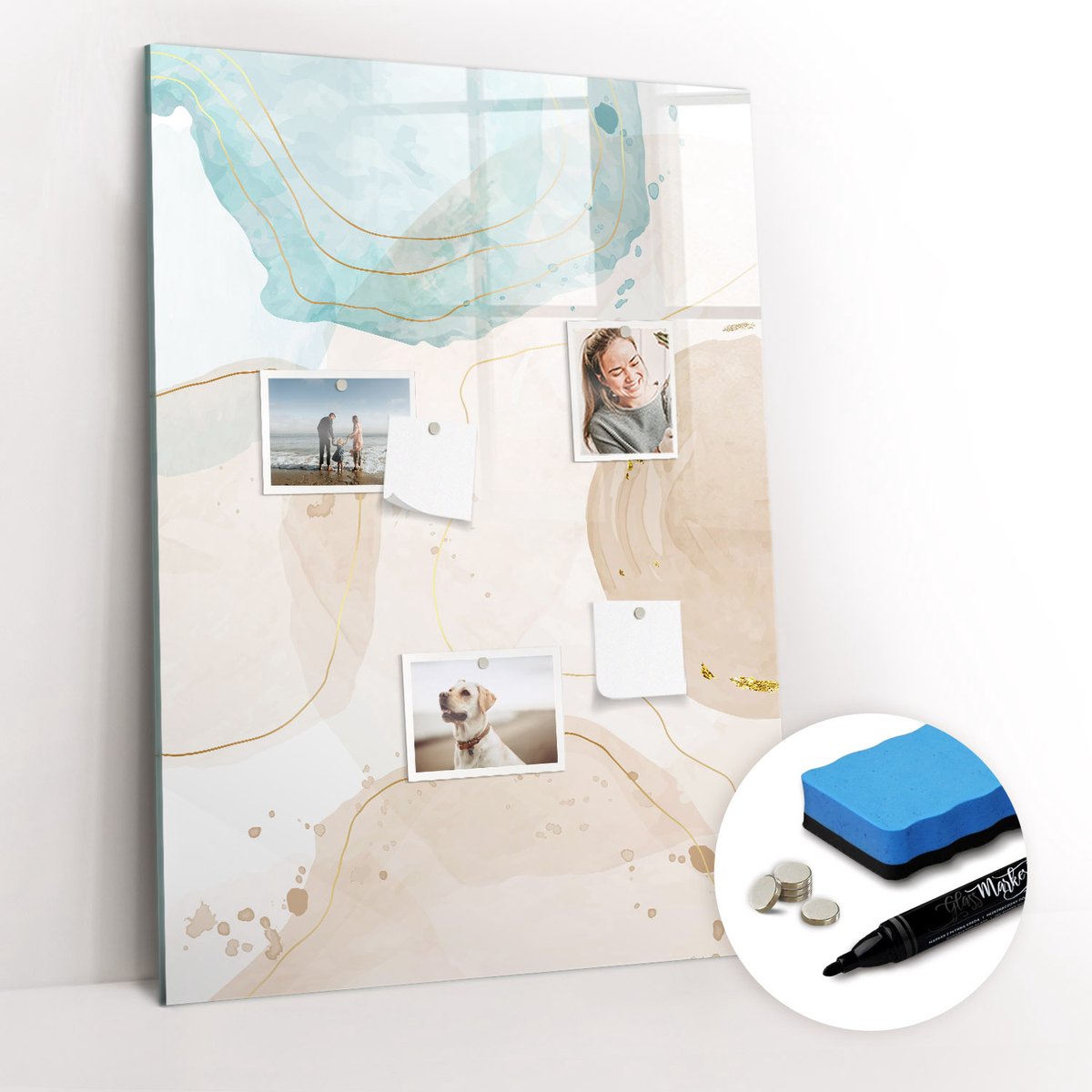 Tulup Whitebord - Pastelkleurige vlekken - 70 x 100 cm - Veelkleurig Magnetisch Wandbord - Gratis 5 Sterke Magneten + Whiteboard Marker & Wisser - Design Memobord - Magnet Board - Productiviteit Tools