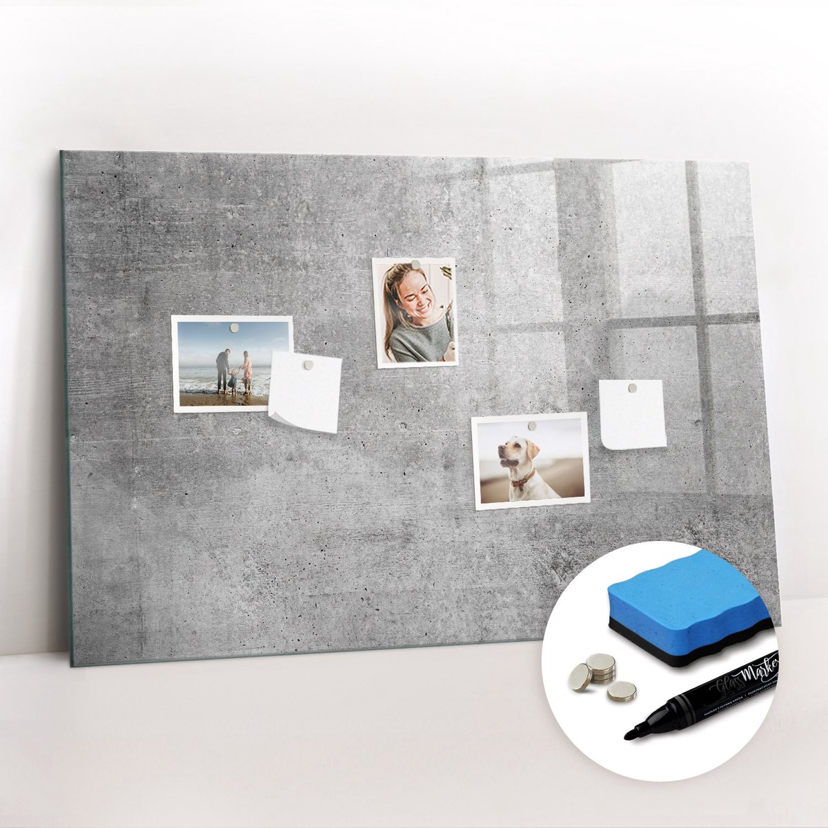 Tulup Whitebord - Ruwe muur - 90 x 60 cm - Grijs Magnetisch Bord Kind - Gratis 5 Sterke Magneten + Whiteboard Marker & Wisser - Stylish Memo Board - Magneetbord Keuken - Organiseer Je Bureau