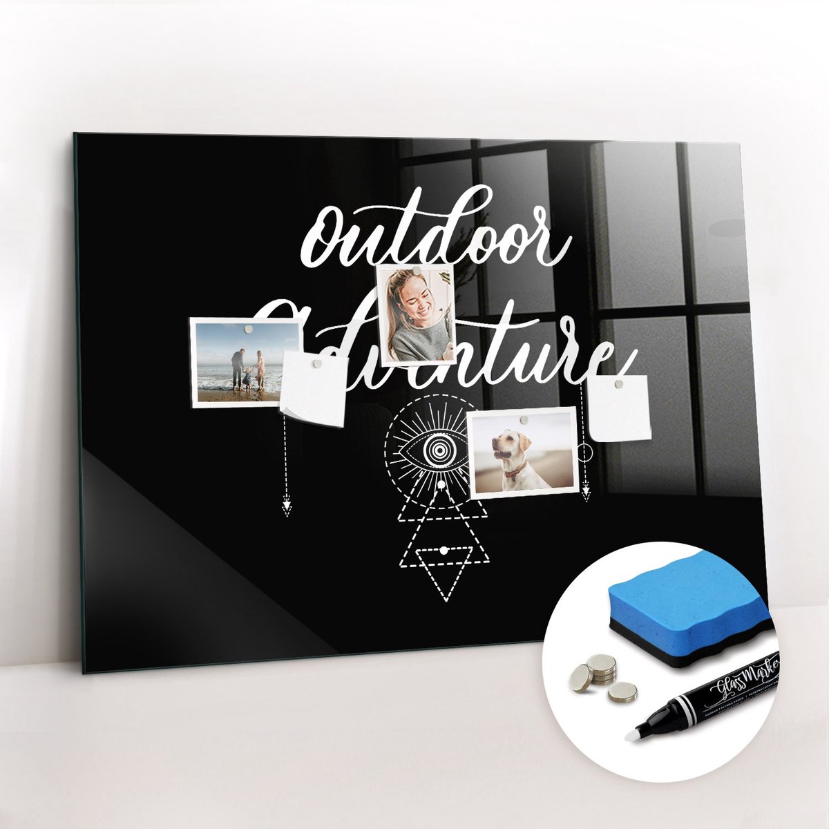 Tulup Whitebord - Buitenavontuur in de bergen - 100 x 70 cm - Zwart Magneetbord Foto - Gratis 5 Sterke Magneten + Whiteboard Marker & Wisser - Wanddecoratie Kantoor - Magneetbord Keuken - Productiviteit Tools