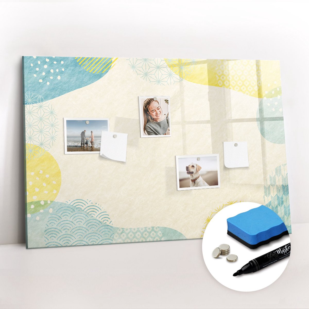 Tulup Whitebord - Patroonframe - 90 x 60 cm - Veelkleurig Magneetbord Keuken - Gratis 5 Sterke Magneten + Whiteboard Marker & Wisser - Scandinavisch Design Bord - Memo Bord - Planning Muur