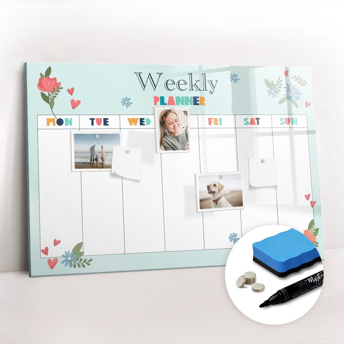 Tulup Whitebord - Weekplanner voor op kantoor - 90 x 60 cm - Groente Magneetbord Keuken - Gratis 5 Sterke Magneten + Whiteboard Marker & Wisser - Scandinavisch Design Bord - Magneetbord Muur - Planning Muur