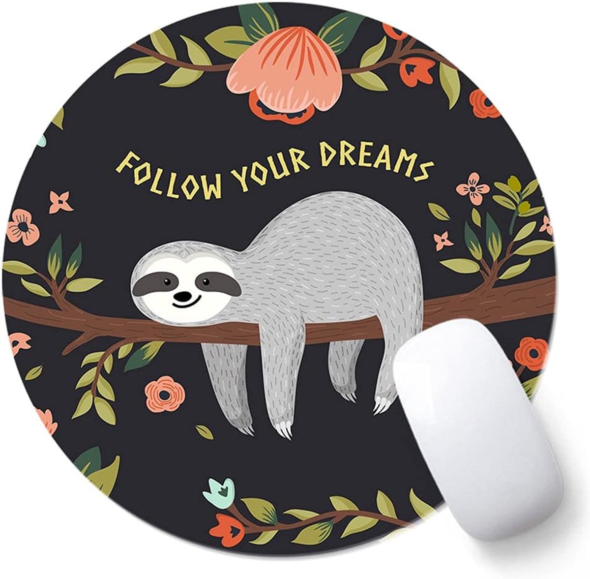 SnelShoppen - Kawaii Muismat Rond 20 x 20 cm Zwart | Kleine Muismat met Motief, Non-Slip Onderkant voor Thuis en Kantoor, Wasbaar, Comfortabele Gebrui