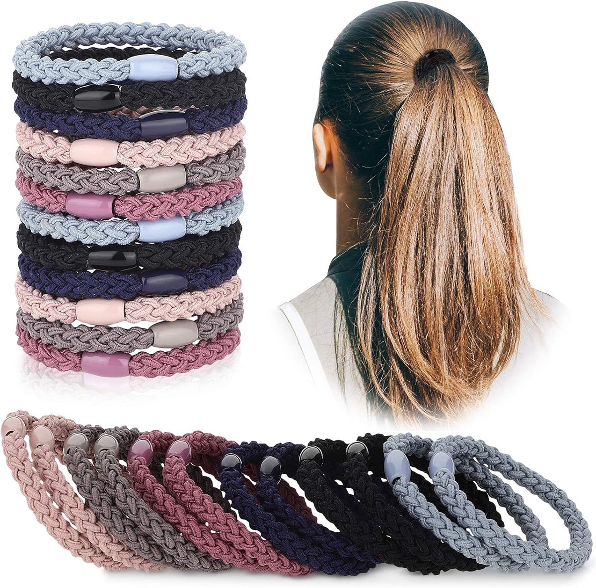 Chuangdi 12pcs Cotton Hair Bands Braided Elastic Hair Bands Ropes Braided Ponytail Holders Accessories for Women - ShopVlot