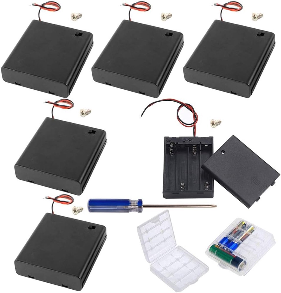 GTIWUNG 6pcs 4 AA Battery Holder with Switch and Cover,Battery Holder Box with Wires,Black Plastic Battery Holder with - ShopVlot